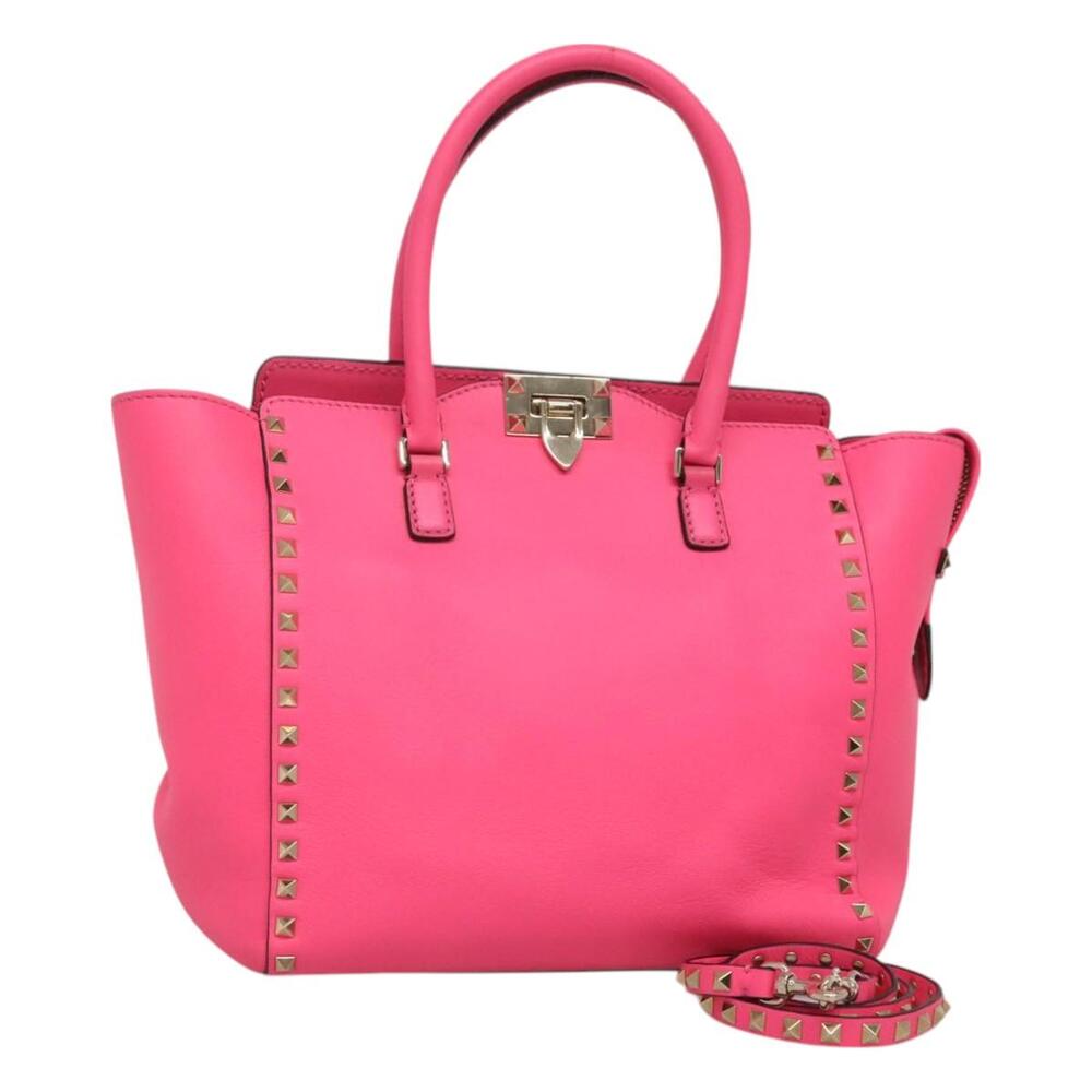 Valentino Garavani Vitello Rockstud Double Handle Tote Pink